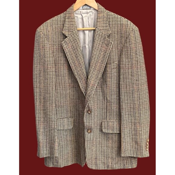 Lands End Houndstooth Plaid Wool Blazer Preppy Vintage Style Academia 41R - Picture 2 of 11